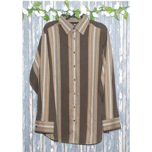 Murano Men's Dress Shirt Size Big & Tall 2XT Brown Stripe French Cuffs Career